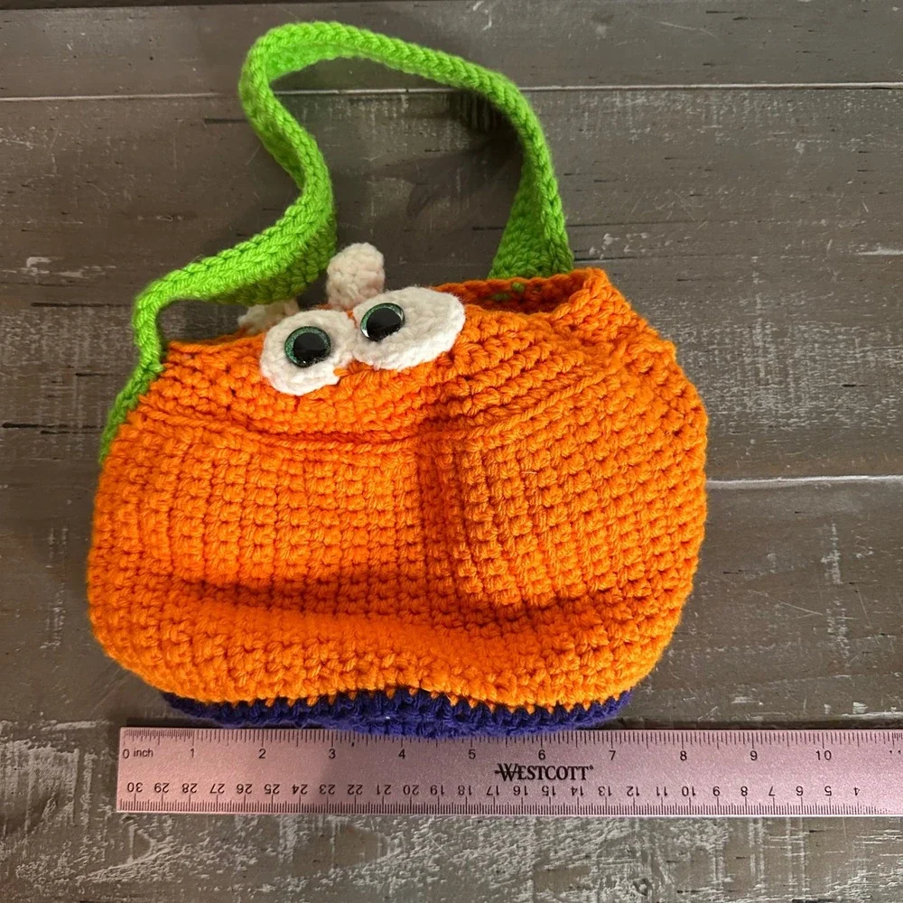 Handmade Crochet Monster Bag Set Kids Orange Green Halloween Trick or Treat